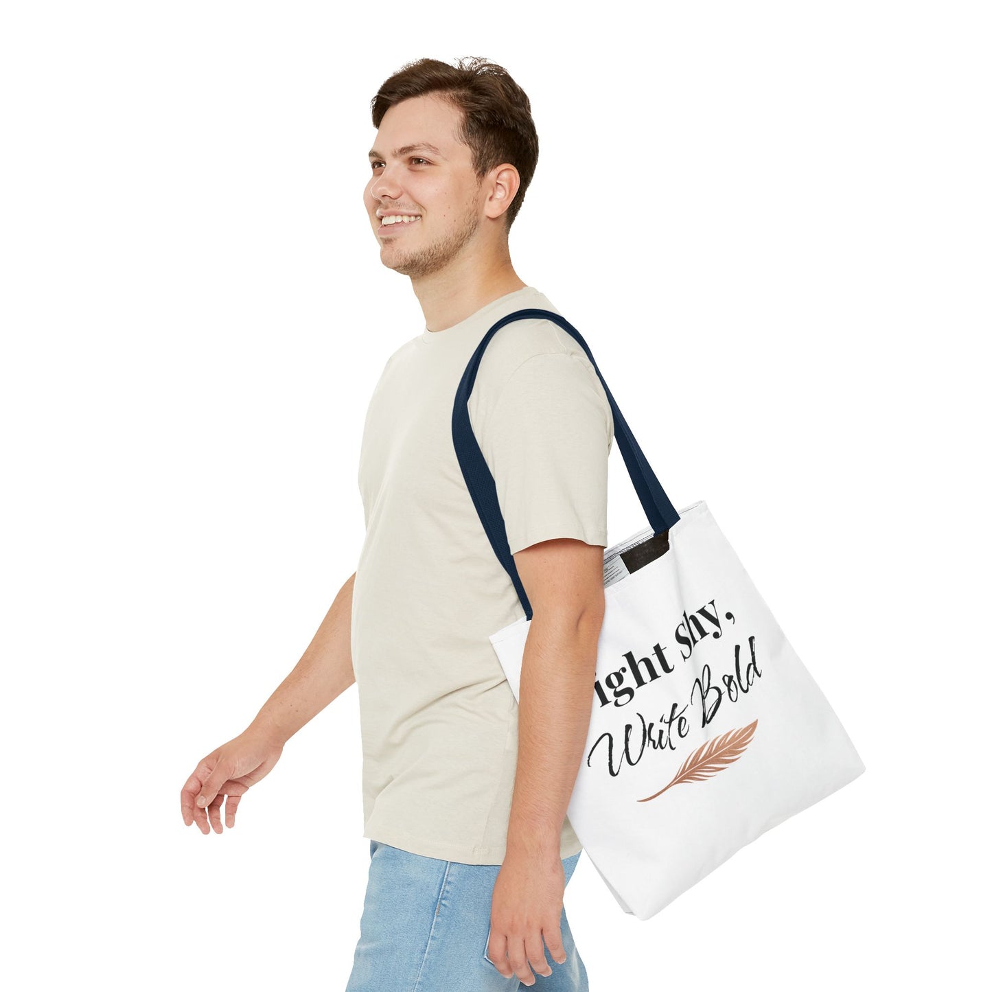 Inspiring Tote Bag - Fight Shy, Write Bold | Motivational Gift, Eco-Friendly Shopping Bag, Writer's Accessory, Daily Use
