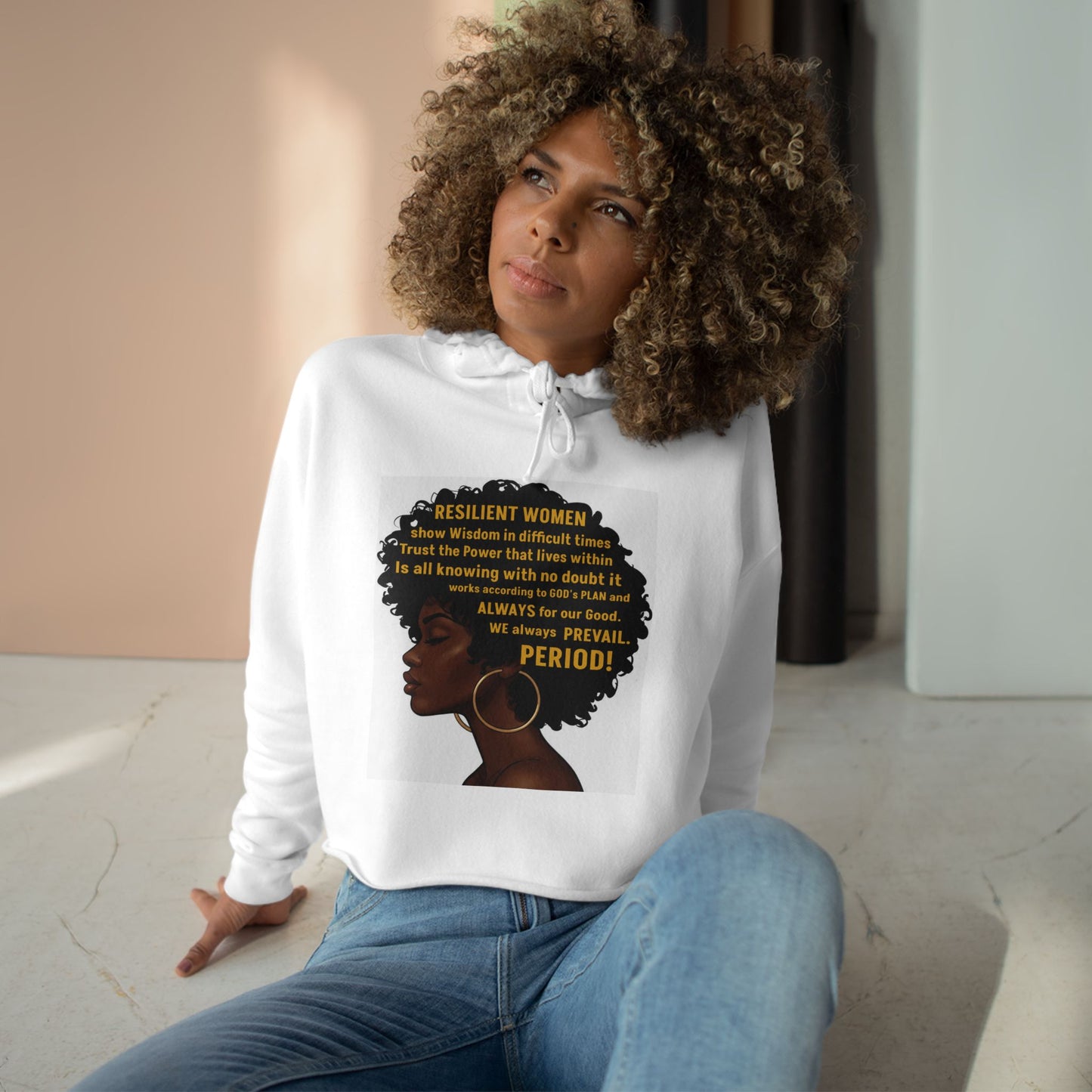 Resilient Women Crop Hoodie - Empowering Message for Strong Women