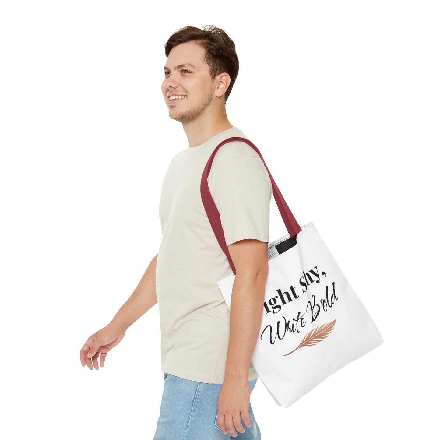Inspiring Tote Bag - Fight Shy, Write Bold | Motivational Gift, Eco-Friendly Shopping Bag, Writer's Accessory, Daily Use